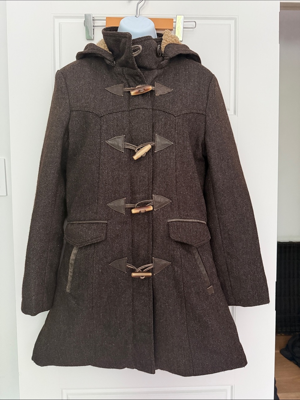 STS Ranchwear Brown Hooded Wool Pea Coat